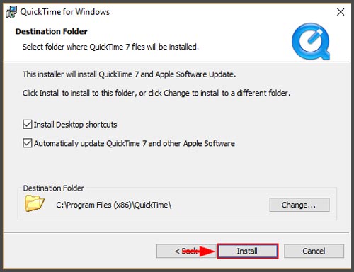 Instale el archivo de Windows QuickTime Player