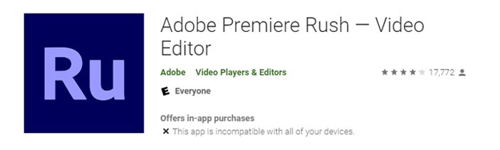 Aplicación de edición de vídeo para Android Adobe Premiere Rush