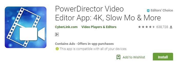 Aplicación gratuita de edición de vídeo Power Director para Android