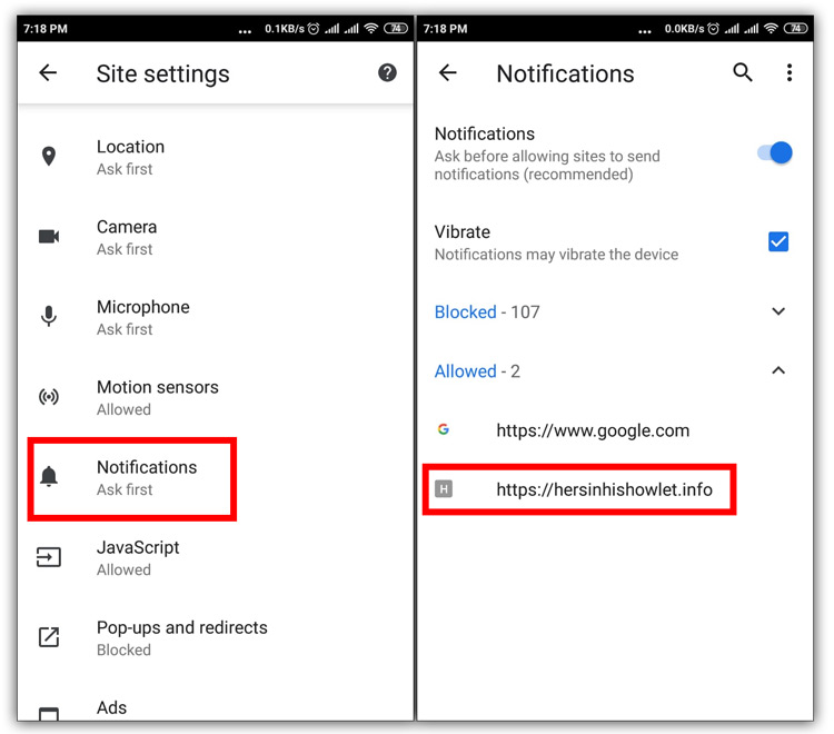 Detener las notificaciones de malware de Android Chrome