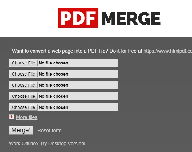 Fusionar archivos PDF en línea gratis con PDF Merge Free