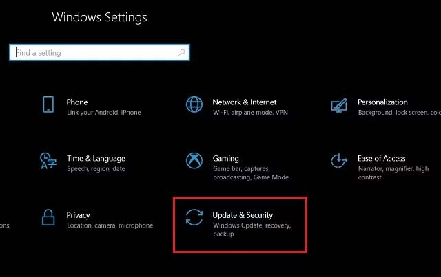Ingrese a la configuración de seguridad de Windows Update